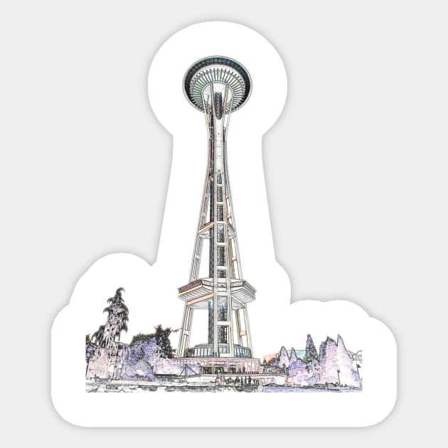 Seattle Space Needle edges Sticker by djhyman